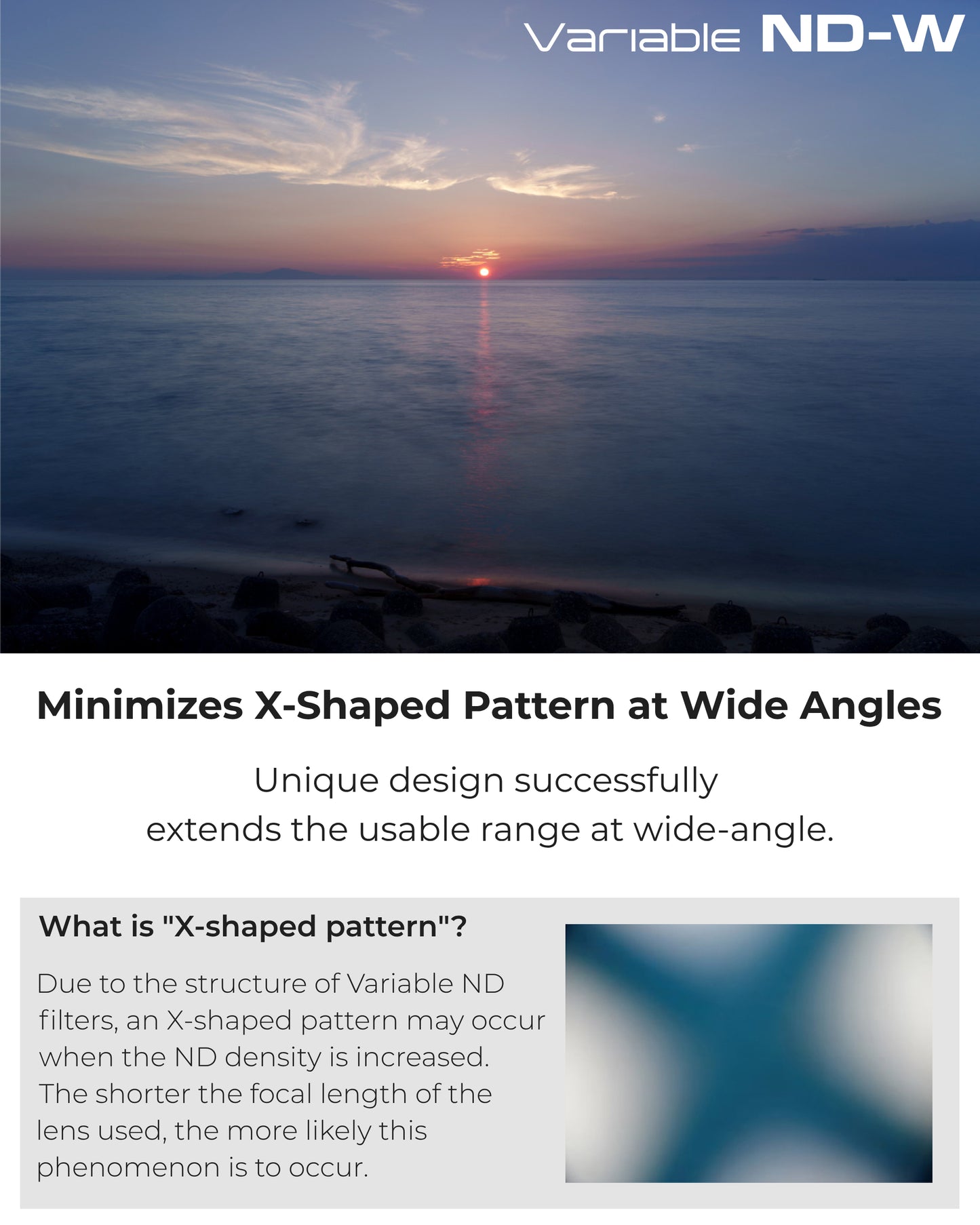 Kenko Variable ND-W Filter, ND2.5-ND128(2-7 Stops), for Wide Angles, No X-shaped Pattern