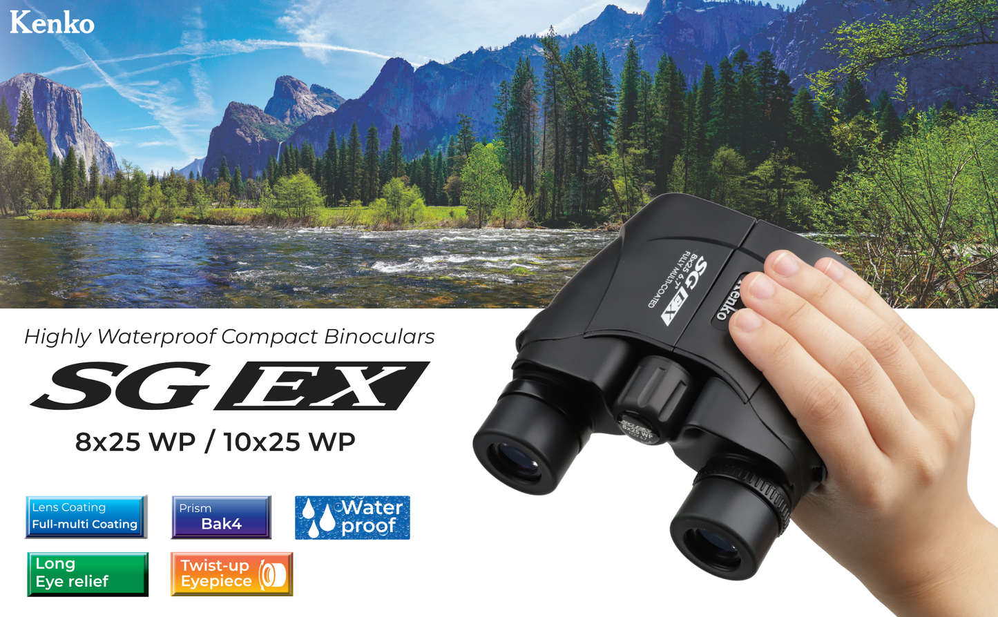 Kenko SG EX 8x25 WP / 10x25 WP Waterproof Compact Binocular, Full-multi Coating,