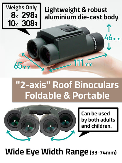 Kenko Ultraview EX Pocket Binocular, Roof Prism, Lightweight & Compact, IPX7 Waterproof, Made in Japan
